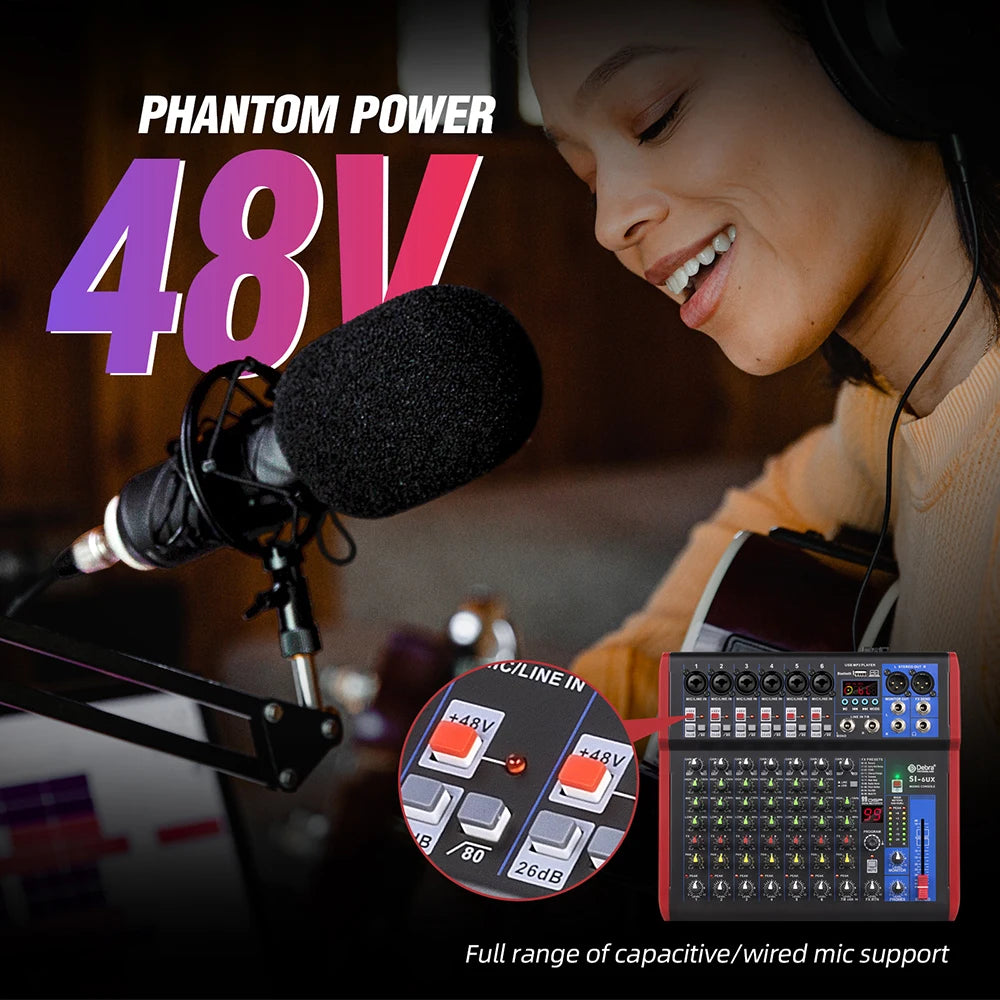IKGE SI-UX – Table de Mixage DJ Portable Bluetooth 5.0, 99 Effets DSP, USB, 4/6/8 Canaux
