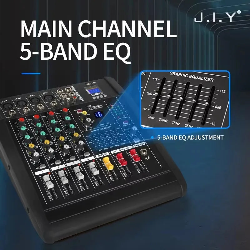 JIY 402D – Table de Mixage DJ 4 Canaux 500W Bluetooth, Numérique, Scène & PC