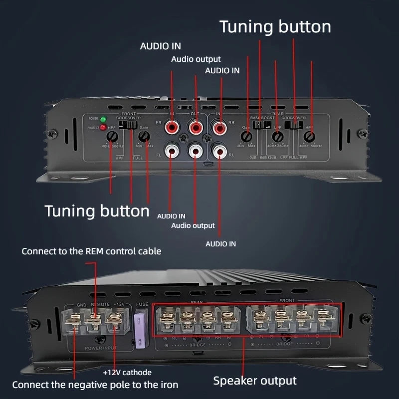 Amplificateur de Puissance 4 Canaux pour Voiture – Alliage d'Aluminium