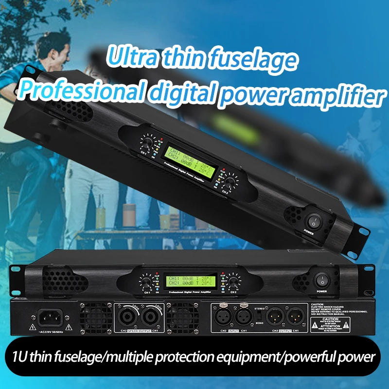 NILUNWEI DGA-19 – Amplificateur de Puissance Numérique 1U 2×600W, 2 Canaux, Scène & DJ