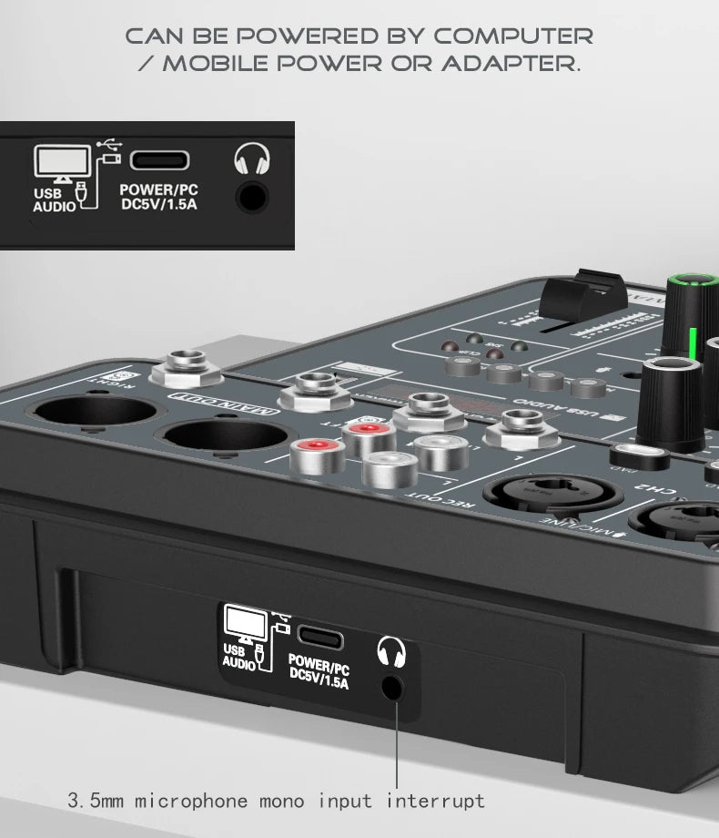 AOIEUUAI – Table de Mixage 4 Canaux Bluetooth, 48V Alimentation Fantôme, USB, Studio & Karaoké