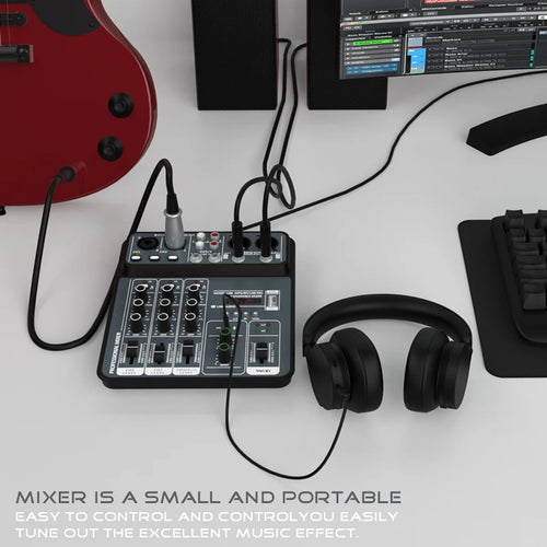 AOIEUUAI – Table de Mixage 4 Canaux Bluetooth, 48V Alimentation Fantôme, USB, Studio & Karaoké