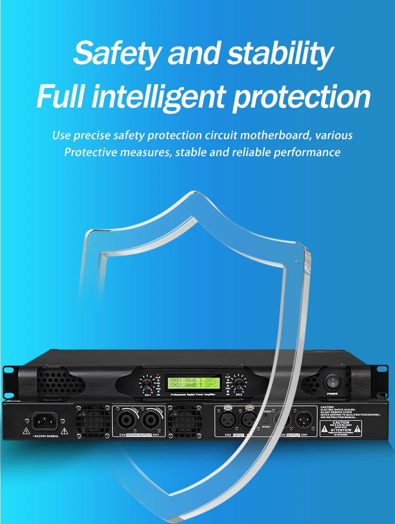 NILUNWEI DGA-19 – Amplificateur de Puissance Numérique 1U 2×600W, 2 Canaux, Scène & DJ