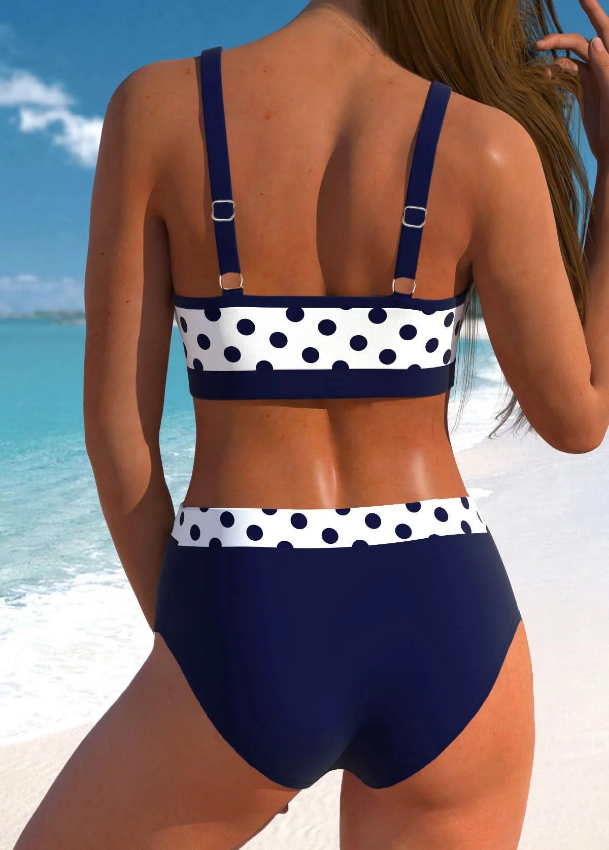 Tankini Deux Pièces Imprimé à Pois Bleus – Maillot de Bain Femme Grande Taille S-6XL | Plage & Vacances