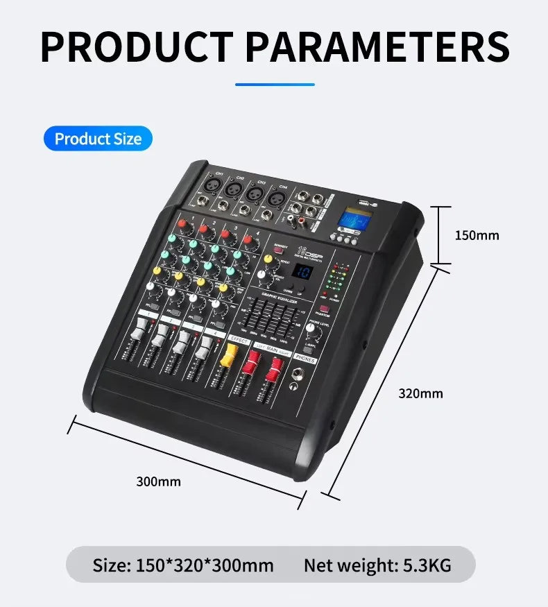JIY 402D – Table de Mixage DJ 4 Canaux 500W Bluetooth, Numérique, Scène & PC