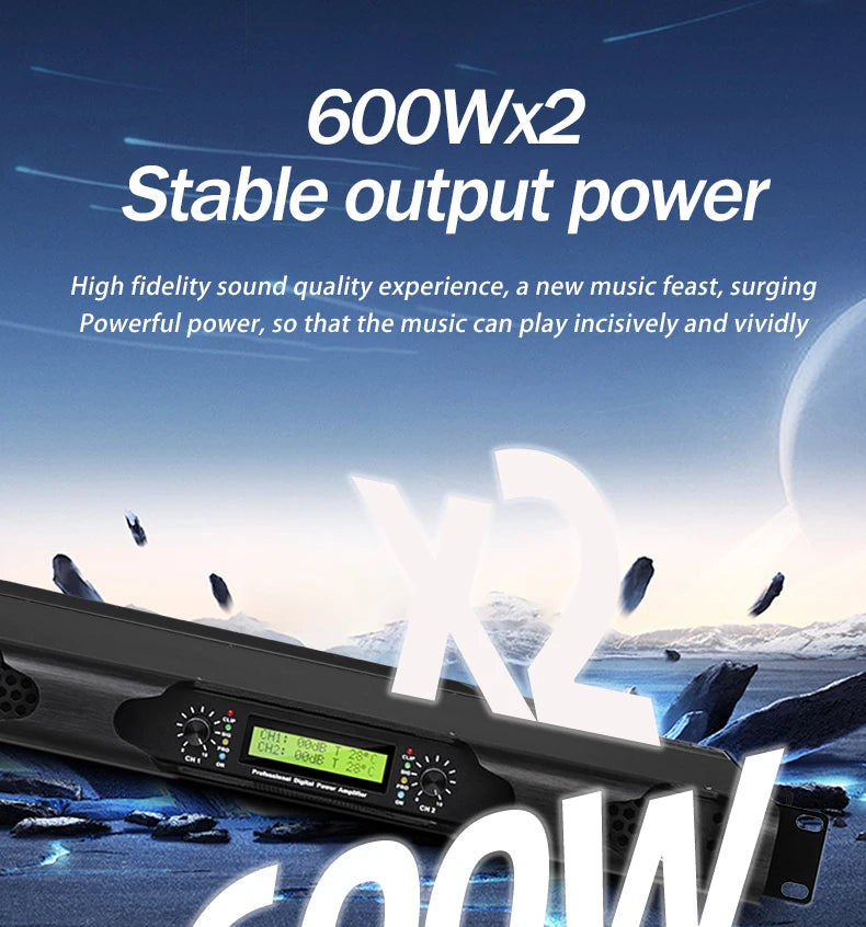 NILUNWEI DGA-19 – Amplificateur de Puissance Numérique 1U 2×600W, 2 Canaux, Scène & DJ