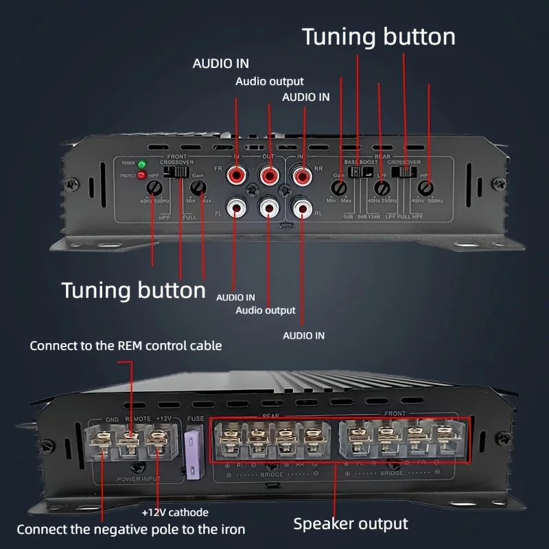 Amplificateur de Puissance 4 Canaux pour Voiture – Alliage d'Aluminium