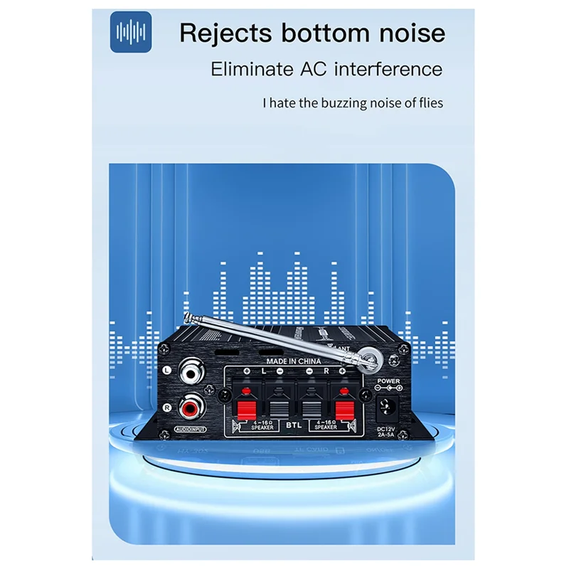 MEOF – Mini Amplificateur Bluetooth 5.0 2 Canaux Hi-Fi 12V, Récepteur FM USB Maison & Voiture