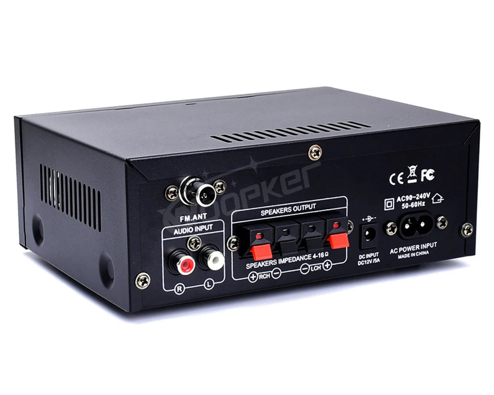 Woopker AK45 Pro – Amplificateur Numérique HiFi 2.0 Bluetooth | 50W×2 · 820W Max | FM · USB | Maison · Voiture · Karaoké