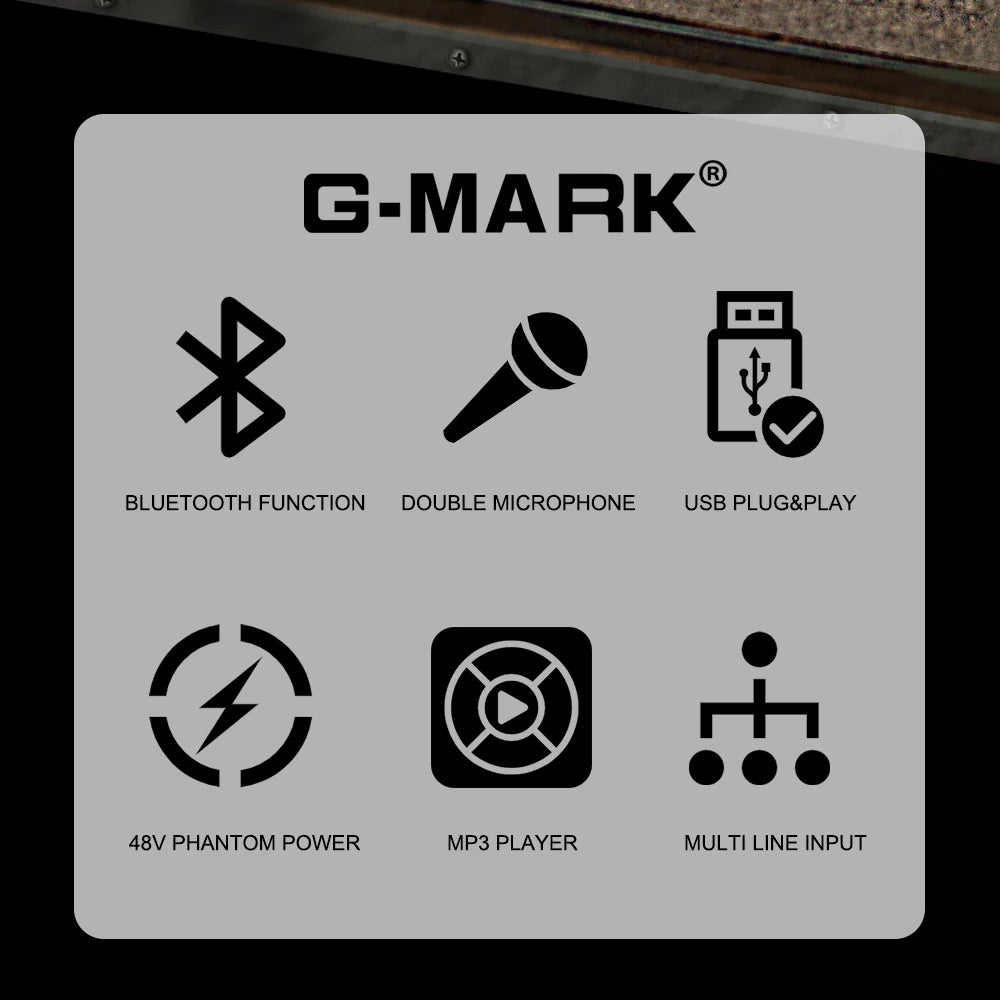 G-MARK STUDIO 4 – Console de Mixage DJ 4 Canaux Bluetooth, 2 Micros Sans Fil UHF, 48V, USB