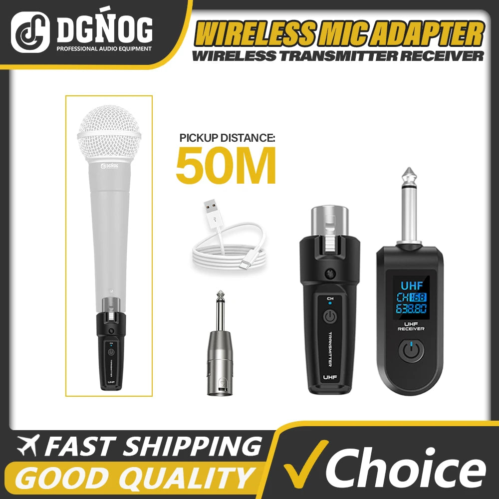 DGNOG – Système Micro Sans Fil UHF XLR, Émetteur-Récepteur pour Micro Dynamique & Guitare