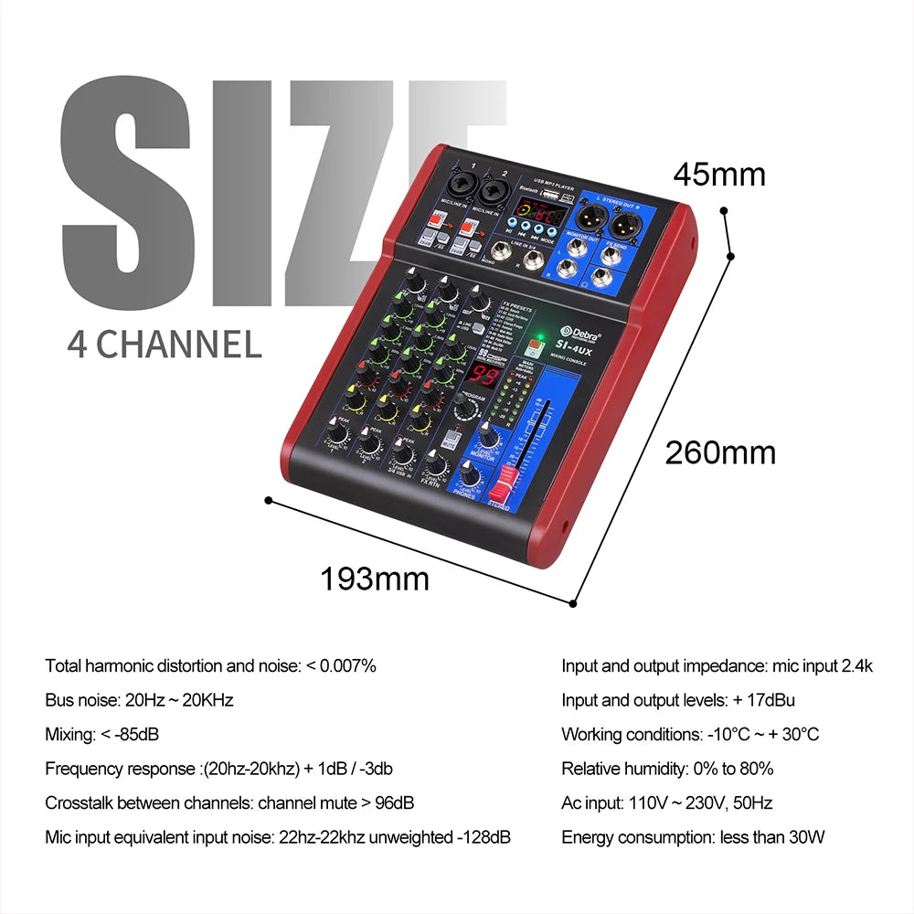 IKGE SI-UX – Table de Mixage DJ Portable Bluetooth 5.0, 99 Effets DSP, USB, 4/6/8 Canaux