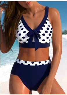 Tankini Deux Pièces Imprimé à Pois Bleus – Maillot de Bain Femme Grande Taille S-6XL | Plage & Vacances