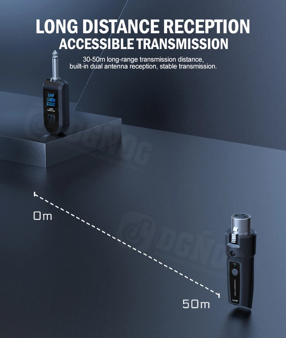 DGNOG – Système Micro Sans Fil UHF XLR, Émetteur-Récepteur pour Micro Dynamique & Guitare
