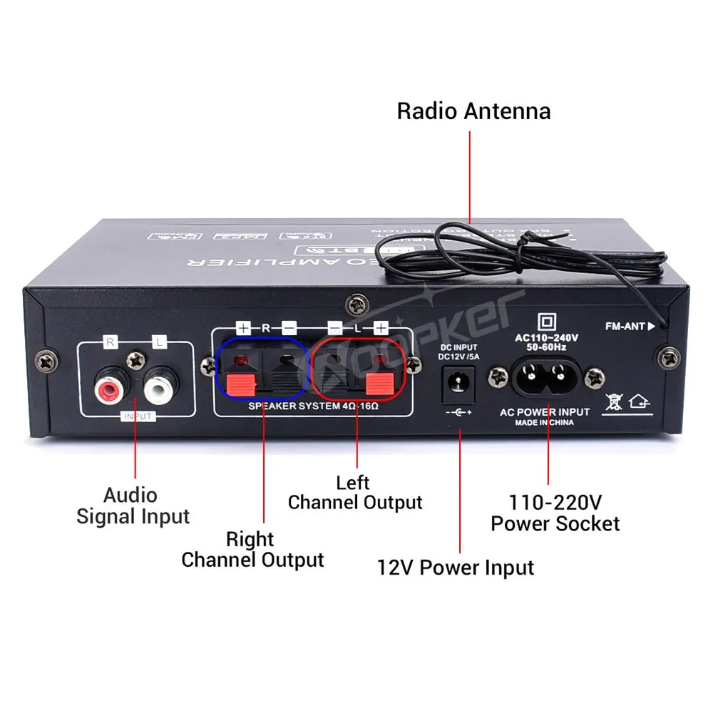 Woopker AK35 / AK45 / AK45 Pro / AK55 – Amplificateur Numérique Bluetooth 2 Canaux HiFi | FM · USB | Maison · Voiture · Karaoké
