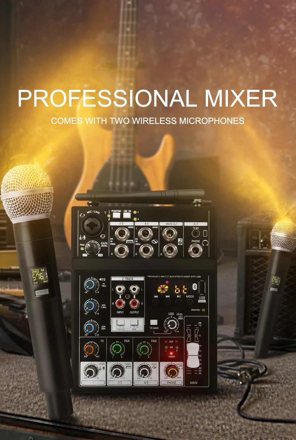 G-MARK STUDIO 4 – Console de Mixage DJ 4 Canaux Bluetooth, 2 Micros Sans Fil UHF, 48V, USB