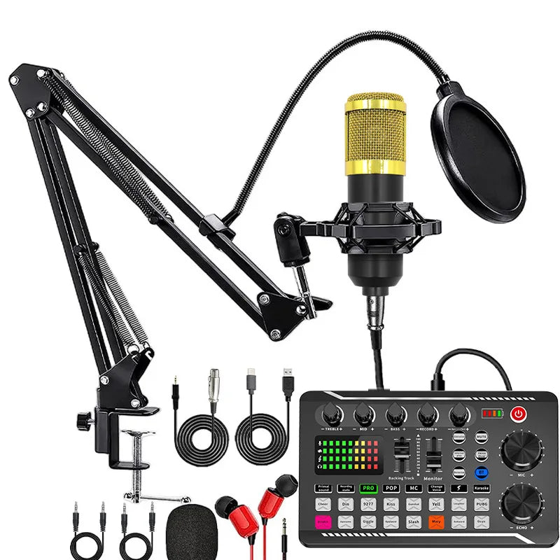 TisNite F998 – Kit Carte Son USB + Micro à Condensateur, Mixage Vocal Live, Studio & Streaming