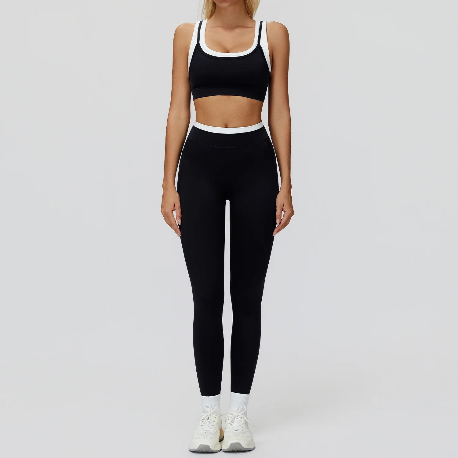 Ensemble Yoga 2 Pièces Color Block Femme – Soutien-Gorge Sport & Legging Taille Haute | Fitness & Gym