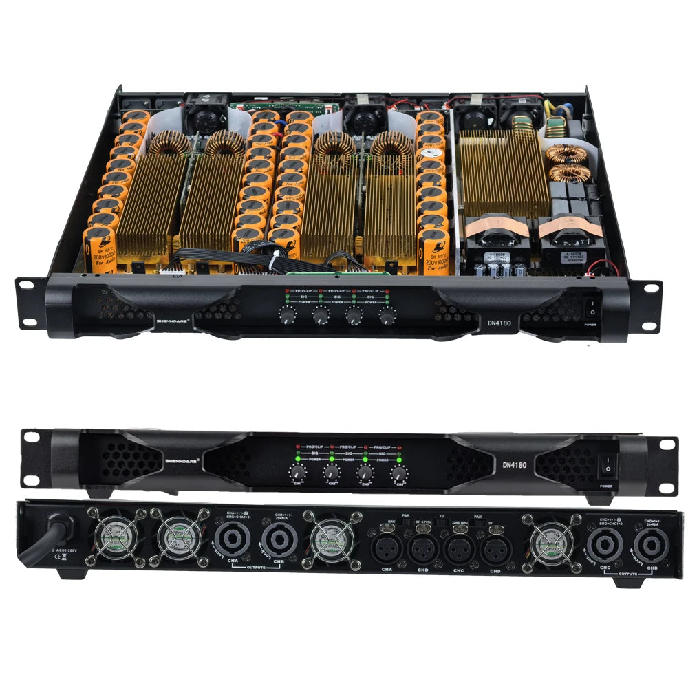 Shenndare DN-2100/DN-4100 – Ampli Puissance Classe D 1U, 2/4 Canaux, jusqu’à 4×1800W, Line Array DJ Scène KTV